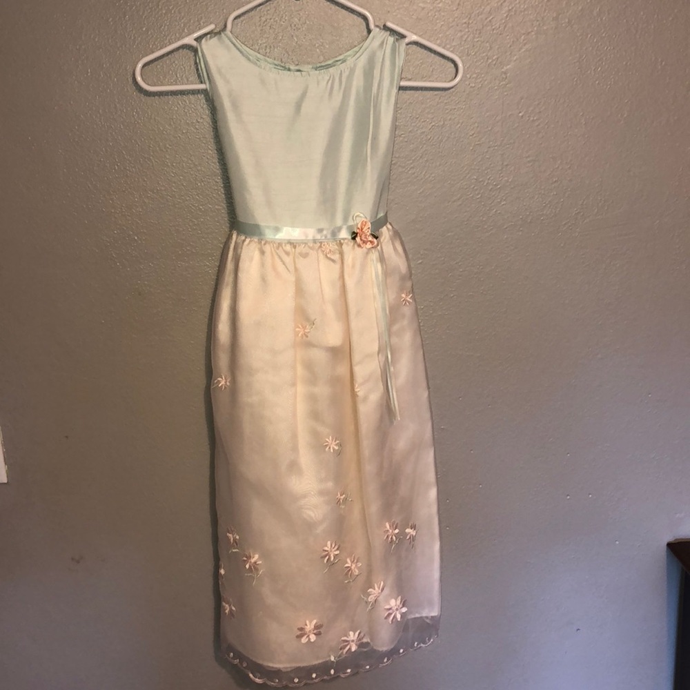 Girls Mint Green and Cream Flower Dress